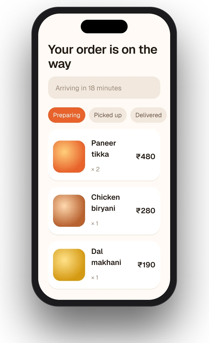 Spice Route order tracking screen on a phone